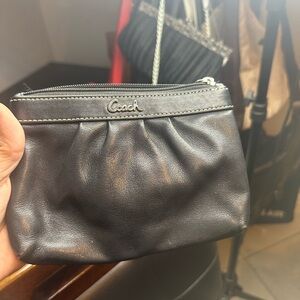 Coach Black and Beige Leather Wristlet